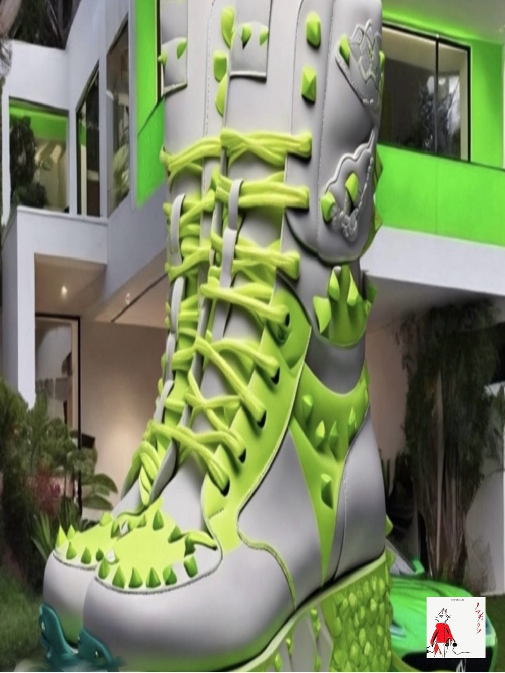 Sinta Margot  Lime and Gray Studded Platform Boots digital Art Print